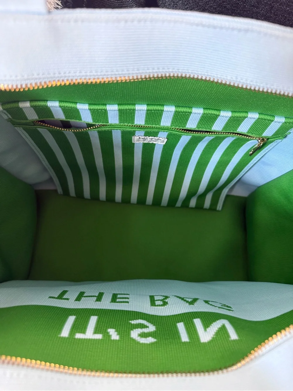Green & White Kate Spade 'It's In The Bag' Tote Bag